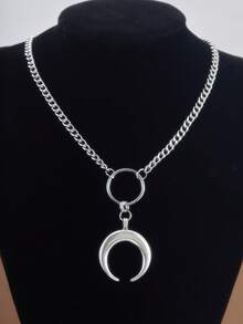 1PC Gothic Punk Style Crescent Moon Necklace, Suitable For Women And Men Fashion Punk Jewelry Gift - Necklace - View 4