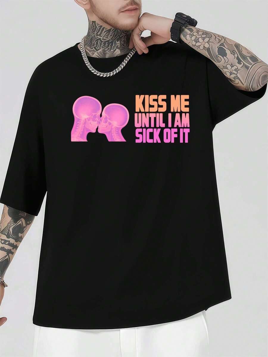 PLUS SIZE Kissing Skulls Graphic Tee Breathable Fabric Long-Lasting Relaxed Fit Minimalist – Year-Round Comfort - Black - View 1