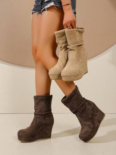 2025 New Vintage Round Toe Platform Ankle Boots For Women, Autumn Western Wedge Heel Style Ankle Boots