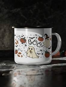 Caneca esmaltada branca com estampa fantasma de Halloween de One Piece, caneca branca pura, conjunto de canecas esmaltadas para acampamento, caneca faça você mesmo para chá, café e chocolate quente, presente de Halloween, presente de Natal, presente perfeito para amigos da família, namorado, pai, mãe, filhos
