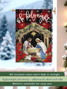 1PC 12x18 Inch Double-Sided Christmas Night Garden Flag - Linen Jesus Religious & Buffalo Red Plaid Design, Winter Farmhouse Seasonal Decor, Outdoor Flag For Yard/Porch/Lawn, Perfect Christian Yard Banner & Christmas Garden Ornament (Flags Only) - 彩色 - 查看 4