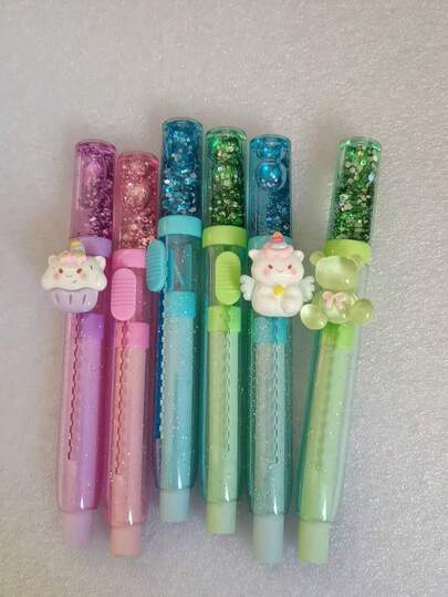 1pc Creative New Liquid Sand Push-Pull Eraser, Cartoon High-Value Student Pencil-Shaped 4B Exam Drawing Erasable Push-Button Low Debris Eraser, Random Delivery