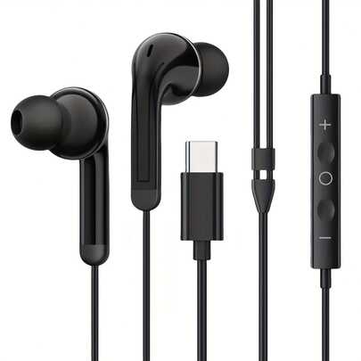 USB Type-C Wired Earphones With Microphone, High-Quality Wired In-Ear Headphones, Call And Music Volume Control, Compatible With Android Smartphones, MP3/MP4/IPod/Computer And Other Type-C Interface Devices, Perfect Gift For Students And Friends, Active Noise Cancelling Earphones, Earbud Noise Reduction, Monster Earphones, Office Earphones, Music Earphones, Portable Audio, In-Ear Design, Ergonomic, Durable Plastic, Microphone Earphones