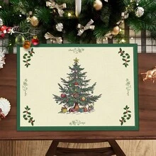 1/4/6/8/12 Stücke bunte Weihnachtsbaum Muster Leinen Tischsets, waschbare bedruckte Tischmatten, Oberflächenschutzmatten, Innen- und Außenbereich Tischsets, geeignet für Feierlichkeiten, Küche & Esszimmer - Verschiedenfarbig - Übersicht 22