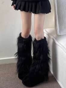女士毛绒腿套 - 柔软舒适的靴套，非常适合冬季万圣节和圣诞老人装扮 - 彩色 - 查看 4