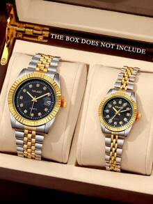 2pcs Fashionable Business Gentleman Men's Versatile Round Face Steel Strip Quartz Watch, Suitable For Couples' Weddings, Parties, Travels, And Daily Wear, Is The Best Gift For Men Or Women.