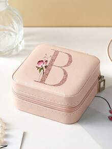 Elegant Mini Travel Case For Women & Mom, Stylish Floral Initial Pink Organizer, Compact Storage Box For Earrings & Rings. Ideal Gift For Honeymoon, Birthday, Anniversary, Travel & Outdoor Use,Back To School Season Jewelry Storage - Multicolor - View 7