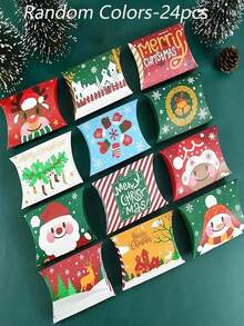 12/6/1pc Christmas Pillow Box Packaging Wedding Candy Paper Box, Christmas Pillow Gift Boxes With Santa, Snowman & Elk Prints For Candy, Small Presents, Holiday Party Favors, Stocking Stuffers, Table Decor, Secret Santa Exchange, Office Gift Wrapping, Winter Wedding, Birthday, And Home Decor
