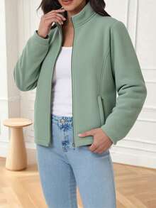 Women's Thermal Lined Jacket, Outdoor Casual Sports Windbreaker, Autumn/Winter - Green - View 9