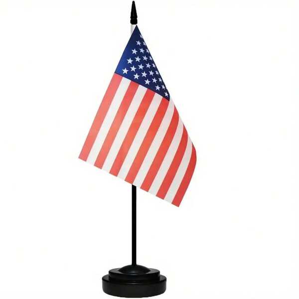 1pc United States And United Kingdom Union Flag Desktop Flag, United States And United Kingdom Table Flag, Small Mini United States And United Kingdom Double Table Office Flag, With 13inch Solid Black Pole And Black Base Miniature United Kingdom And United States Desktop Flag