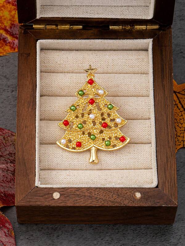 1 Pc Christmas Tree Brooch For Women, 2025 Winter Holiday Festive Xmas Tree Pin Jewelry Gift For Her
