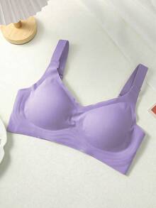Sujetador de apoyo suave para mujer, de unicolor, cómodo, minimalista, sin cables, ropa interior sin caída - Morado - Ver 6