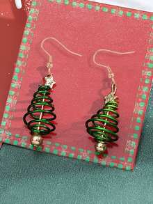 1 paire de boucles d'oreilles pendantes à la mode pour femmes, boucles d'oreilles élégantes minimalistes en forme d'arbre de Noël rotatif, boucles d'oreilles en forme d'arbre de Noël avec fil vert, cadeau de Noël, Réveillon de Noël, fête de Noël pour la petite amie