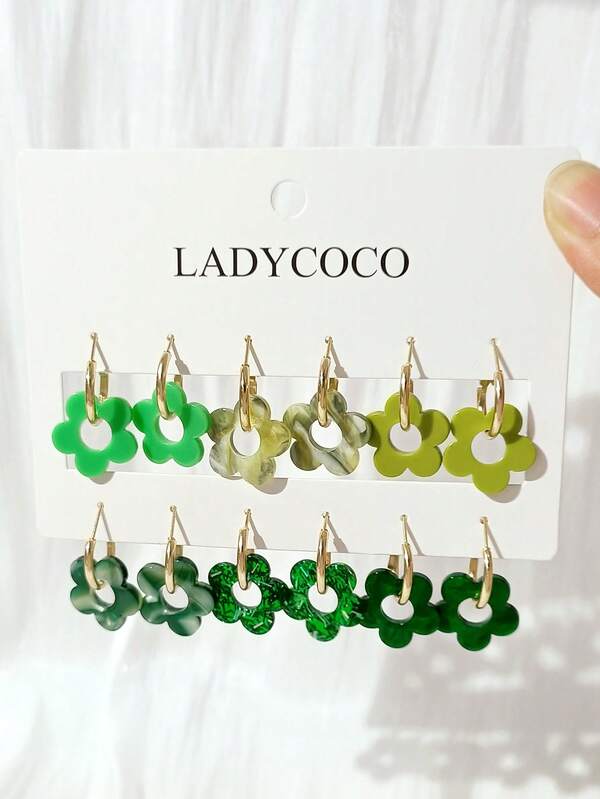 6 Pairs Fashion Acrylic Pendant Earrings, Suitable For Women's Jewelry, Made With Hypoallergenic 316 Stainless Steel Hooks, Super Cute Rotating Design