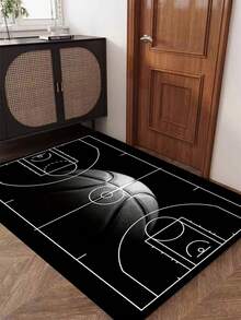 1pc Basketball Court Pattern Carpet, Suitable For Boys' Room, Living Room Decor, Velvet Carpet, Skin-Friendly Soft, Home Decor Carpet, Washable Carpet - Black - View 5