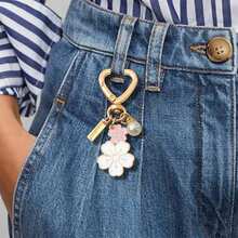 1pc Japanese Faux Sakura Flower & English Letter Charm, Metal Keychain Pendant, White Pearl Bag Decor, Birthday Gift For Mother And Female Friends - Multicolor - View 11