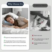 Almohada para piercing de oreja para dormir de lado, diseo de agujero de oreja ms para dormir cmodo, almohadas ajustables con funda suave lavable, para cuidado y apoyo de piercing de - gris - Ver 5