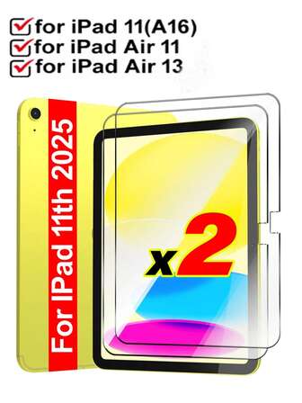 2 件 iPad 钢化玻璃屏幕保护膜 - 高清晰度、高透明度、防刮、防摔、全屏覆盖、强力防指纹、灵敏触摸，兼容 iPad（Air 4、5、6）/（7、8、9、10 代）/iPad 11 1A16（2025）