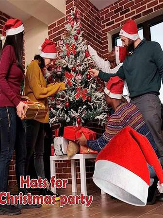 1pc/2pcs Thick Christmas Hat Decorations Party Santa Claus Hats Non-Woven Christmas Holiday Event Supplies, Holiday Christmas Hats - Ideal Choice For Christmas And New Year Parties, Home Decoration Christmas Decorations Room Decoration, Headwear, Decorations, Suitable For Everyone