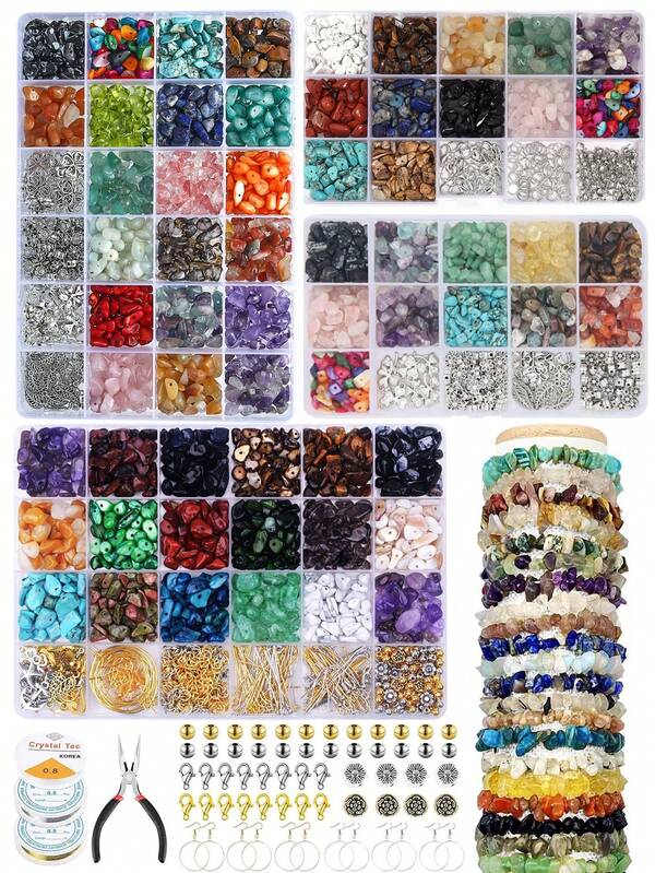 Natural Stone Beads Kit, Mix Colors Asymmetrical Natural Stone Beads Kit For Jewelry Making, DIY Bracelet Necklace Earrings Crafts, Friendship Gifts Decorative Accessories