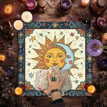 1pc Tablecover Elegant Sun And Moon Mandala Talobu Altar Cloth Starry Sky Table Cloth Witchcraft Astrology Black Oracle Mat Taro
