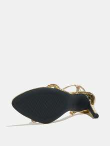 Jin Bei Qi Women's Sexy Elegant One-Strap Round Toe Stiletto High Heel Sandals, Comfortable Gold High Heels For Party And Occasion