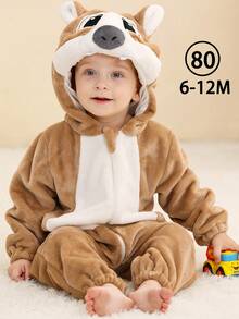 MICHLEY 1Pc Baby Sleeping Bag Autumn Winter Long Sleeve Polyester With Double Zipper Cartoon Elk/Shark/One-Horned Dragon/Leopard Cute Comfortable With Hat Cosplay Children's Sleeping Bag Unisex Baby Supplies Suitable For Indoor Outdoor Halloween Christmas Festival Wear