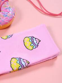 5 Pairs/Sets Of Women's Four Seasons Dessert Pattern Mid-Tube Socks Combination