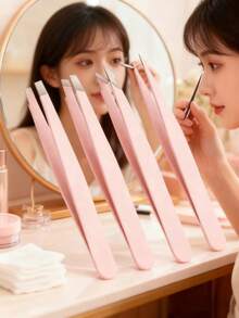 4件套专业不锈钢眉镊套装，精密镊子，适用于面部毛发/内生毛发/刺去除，美容修容工具 - 彩色 - 查看 11