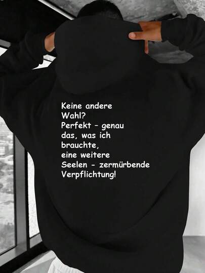 Men's German Pattern Printed Hooded Sweatshirt - Loose Casual Pullover, Back Printed, Thickened 500g Heavy Fabric, Washable, Autumn Winter Daily And Outdoor Warm Wear (Gray), Men's Hoodie, Men's Sweater