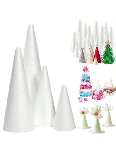 2pcs Large White Solid Foam Cones, Craft Art Cone Shapes For DIY, Holiday Supplies, PS Foam Christmas, Birthday Scene Decor, Event Pieces, Cone Accessories, House Decoration, Artificial Sparkling Christmas Tree Cones, Christmas Cone Trees, Christmas Decor Cones, New Year, Thanksgiving, Winter, Valentine's Day Handmade Gift Christmas Decorations Home Christmas Gifts Christmas Decor