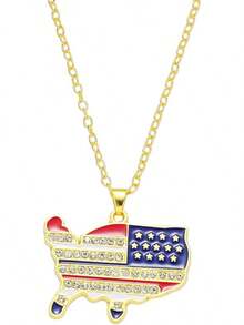 4th Of July Necklace Patriotic Rhinestone Red Blue White American Flag Enamel Stars Heart USA Flags Sparkly Crystal CZ Pendant Necklace For Men Women Independence Memorial Day Fourth Of July Jewelry Gifts2025 - 美國地圖項鍊 - 查看 11