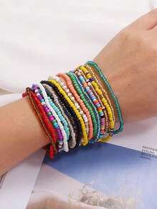 Stretch Random Beaded Anklet Women's Handmade Beach Boho Colorful Beads Anklet Set - Multicolor - View 4