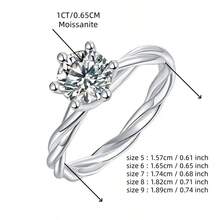 1pc S925 Silver Moissanite Ring, 1CT Round Moissanite Ring, VVS1 Clarity, Round Cut, With GRA Certificate And Gift Box
