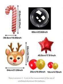 10 piezas/19 piezas/15 piezas Globos decorativos para fiesta de Navidad, renos gigantes, bastones de caramelo globos de papel de aluminio, globos rojos con forma de estrella de 18", globos transparentes de 24" (para envolver regalos), globos de látex rojos y dorados metálicos de 10", globos de látex rojos y dorados metálicos de 5", adecuados para Año Nuevo, Nochevieja, decoración de habitación 2026, arreglo interior - Multicolor - Ver 2