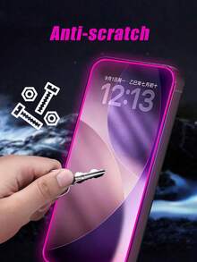 2 件紫色气垫屏幕保护膜，夜光，高清钢化玻璃，防汗，防碎，防盗，兼容 11/12/13/14/15/16/16 Plus/16 Pro/16 Pro Max/16 SE/17/17 Air/17 Pro/17 Pro Max - 無色 - 查看 4