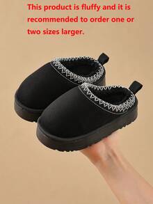 Kids Autumn/Winter Slippers, New Simple Design, Girls Indoor Home Warm Plush, Boys Thickened Fluffy Slippers - màu đen - Xem 4