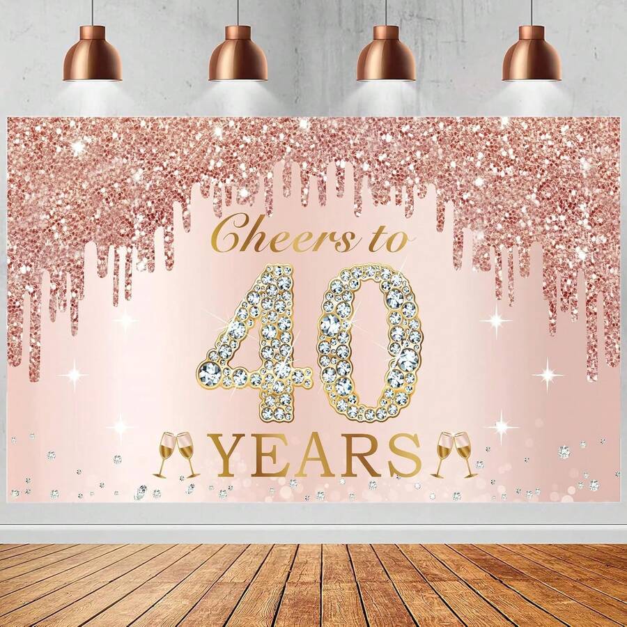 1 件大号女士 40 岁生日装饰欢呼，粉红玫瑰金 40 岁生日快乐横幅背景派对用品，四十岁生日海报背景标志装饰 - 彩色 - 查看 1