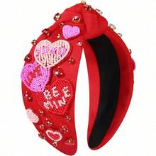 NOVIIML e's Day Headbands for Women Rhinestone Beaded Heart Headband Pink Red Heart Crystal Knotted Headband Valentine's Day Hair Accessories Party Decor Gifts Beaded Heart A - Corazón de cuentas A - Ver 1