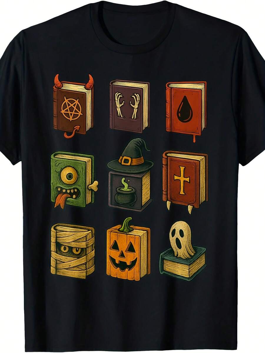 Spooky Halloween Book Lover Witch Ghost Pumpkin T-Shirt - 款式14 - 查看 1