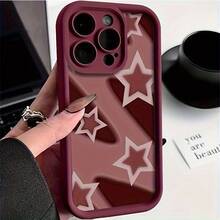 A Burgundy Five-Pointed Star Patterned High-Edge Protective Phone Case, Compatible With For Iphone Models 11, 12, 13, 14, 15, 16, As Well As Pro Max, XS, XR, X, 7, 8 Plus, And SE Series. Ideal As A Birthday Gift For Girlfriends, Boyfriends, Friends, Or For Various Holiday Presents.,Suitable For IPhone17 Air - 酒紅色 - 查看 2
