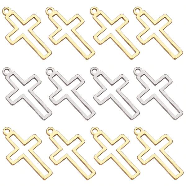 8 pièces Pendentifs croix creux en acier inoxydable de style vintage en argent antique pour la création de bijoux.