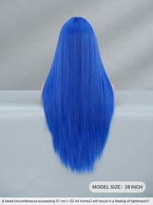 NAMM 28Inch Extra Long Straight Blue Wigs For Women Gorgeous Nature Looking Wigs With Full Bangs,High Density Fluffy Synthetic Heat Resistant Fiber Hair,Goth Costume Wig For Anime Cosplay Wear, Music Festival Party Use - 藍色 - 查看 2