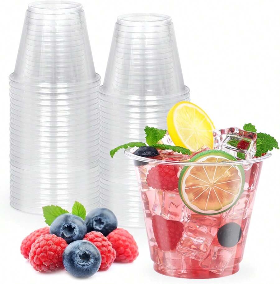 9 Oz Plastic Cups, 50 Pack Disposable Punch Cups Party,Sturdy PET Cocktail Tumblers Wine Cup Wedding,Birthday, - 9盎司-透明-50 - 查看 1