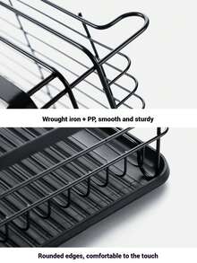 1 pieza Rejilla de secado de platos de metal de doble capa, rejilla de secado de platos de acero al carbono para cocina, organizador de platos para encimera con bandeja de utilidad, rejilla de secado de platos compacta y resistente a la oxidación, organizador de platos moderno y portátil para tazas, platos y cuencos