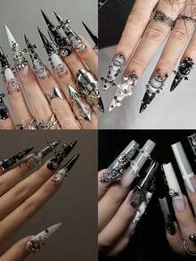 6 Grids Nose Nail Rivets Metal Tip Cone Punk Style Y2K Charms Set Metal Alloy Black Mixed Arrow Nail Jewelry Decorration 3D Nail Art Supplies For Nail Lovers 30pcs/Box