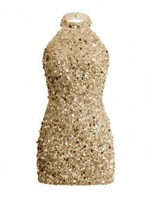 Unadoll 女士春季性感无袖露肩亮片连衣裙，适合鸡尾酒会、音乐节、派对、出席活动、生日、情人节等场合穿着。