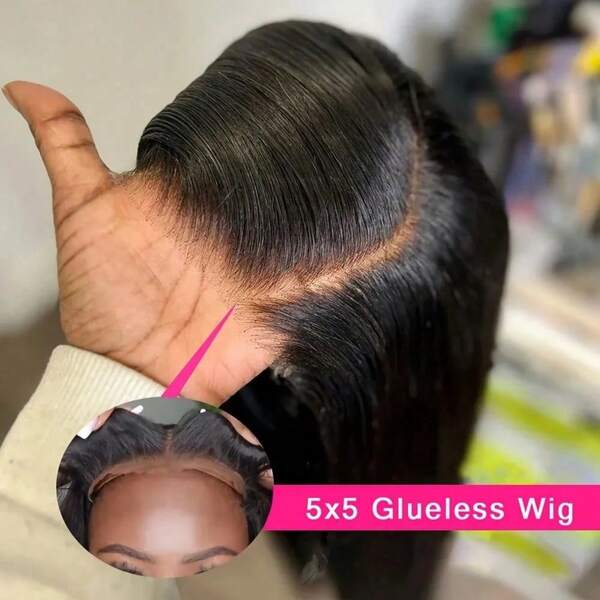 VIOLLY VIOLLY Perruque en cheveux humains mélangés avec fermeture en dentelle sans colle, densité de 200%, 26 pouces, cheveux brésiliens vierges droits. Ligne de cheveux pré-épilée avec des cheveux bébé, nœuds blanchis, prête à porter, conception sans colle pour les débutants. Style élégant pour les femmes.