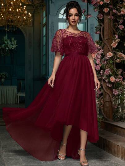 Women's Elegant Mesh & Sequin Patchwork Cocktail Party, Prom, Homecoming, Bridal Shower, Engagement Reception, Rehearsal Dinner Gowns, Suitable For Spring, Summer, Autumn