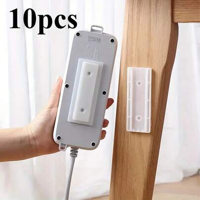 10pcs Self-Adhesive Power Strip Holders - Easy To Install, Wall-Mounted Cable Organizer, White Plastic, Suitable For Desktops And Home Offices, Desktop Cable Holders, Practical Hooks